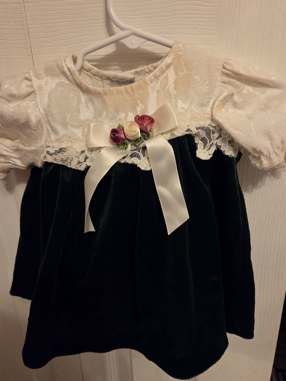Children's Green and Cream Velvet Party Dress - Brand: Rose Cottage.